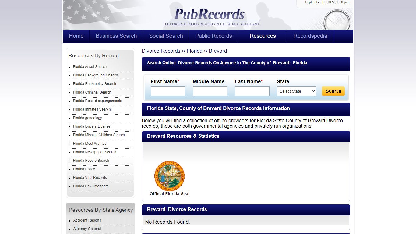 Brevard County, Florida Divorce Records