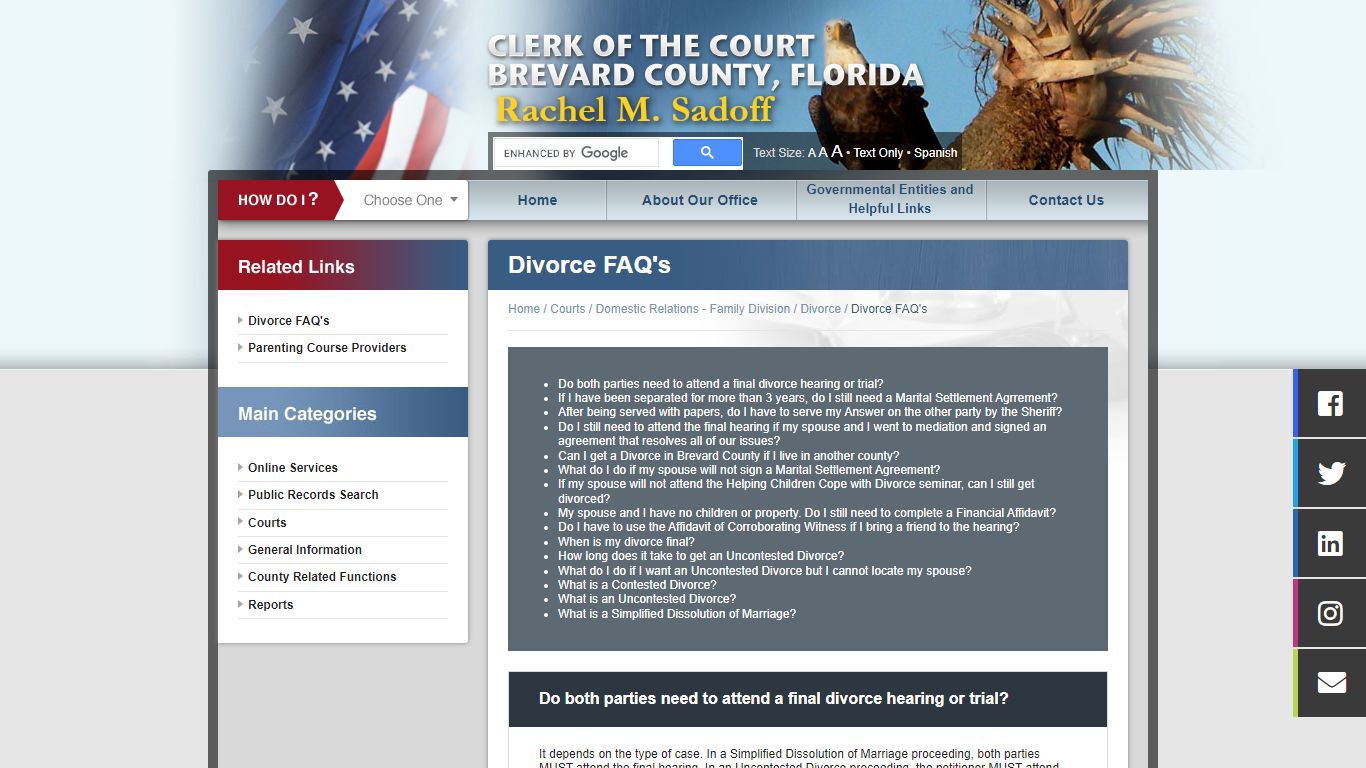 Divorce FAQ's - Divorce - Brevard County, Florida - Clerk of the Court